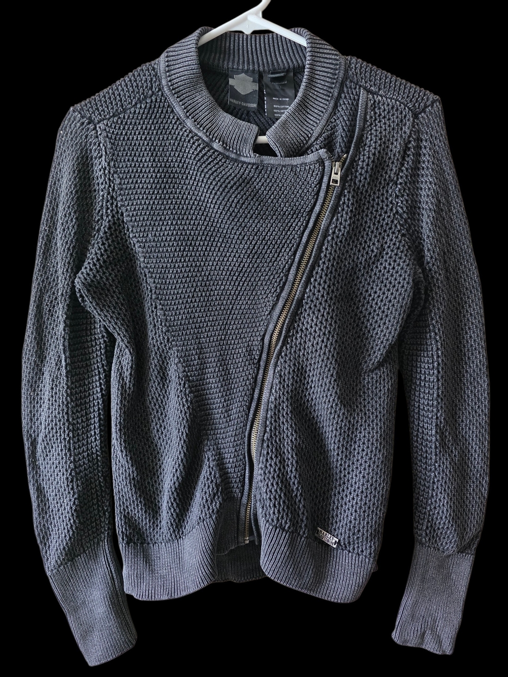 Harley Davidson Cotton Cardigan Gray Asymmetric Zip Sweater Women's Medium